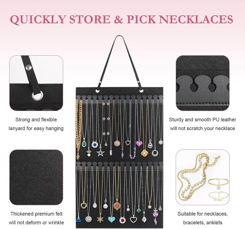 Caffox Hanging Necklaces Holder, Large Jewelry Organizer for Necklaces, Bracelets, and Ankles, Necklaces Display Storage Hanger for Wall, Closet and Door - Image 2